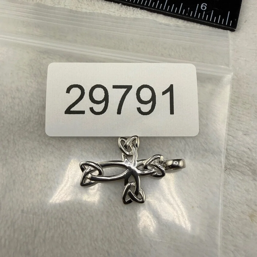 Celtic Cross Pendant Silver Tone Openwork Knot Design Small